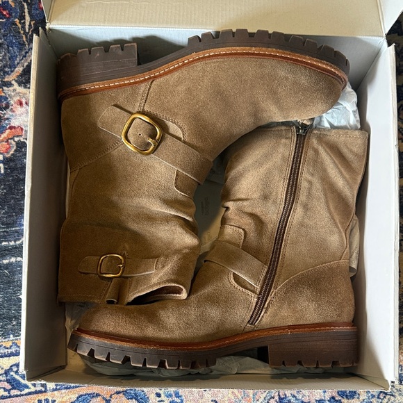 Sofft Brown Suede Ankle Boots with Rugged Soles - Amberlynn Motorcycle Boots - Picture 1 of 7